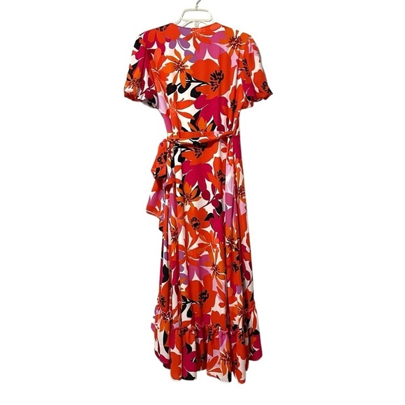 Joseph Ribkoff Orange Pink Floral Wrapped Maxi Dress Size 8 Formal Party Travel - Picture 3 of 7
